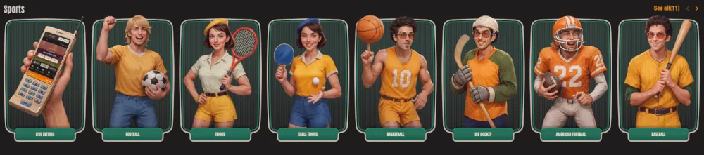 Διεπαφή στοιχημάτων Neon54 με διάφορες κατηγορίες αθλητικών στοιχημάτων.